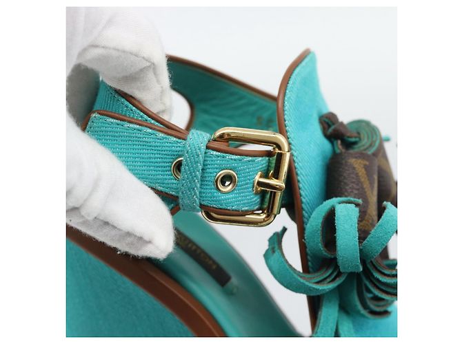 LOUIS VUITTON Sandali con Nappina Monogram EU35 Verde LV Auth ar14146 Monogramma - vista 18