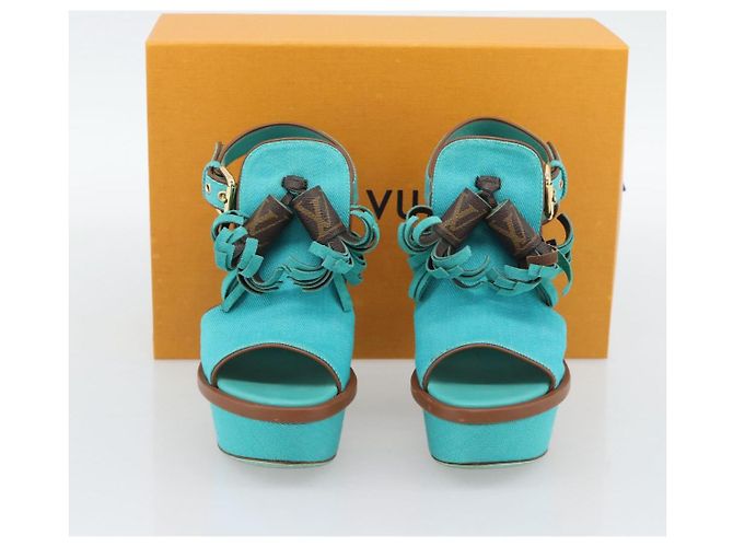 LOUIS VUITTON Sandali con Nappina Monogram EU35 Verde LV Auth ar14146 Monogramma - vista 24