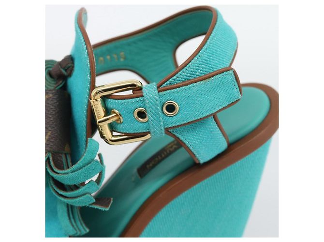 LOUIS VUITTON Sandali con Nappina Monogram EU35 Verde LV Auth ar14146 Monogramma - vista 8