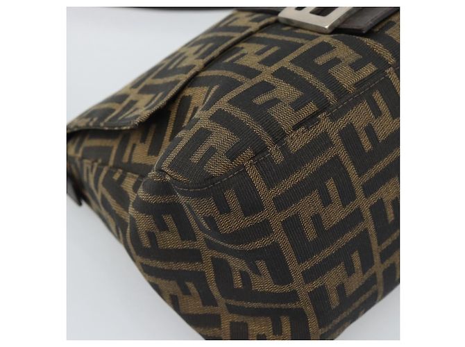 FENDI Zucca Canvas Mamma Baguette Borsa a Spalla Marrone Nero Auth 193847V - vista 11