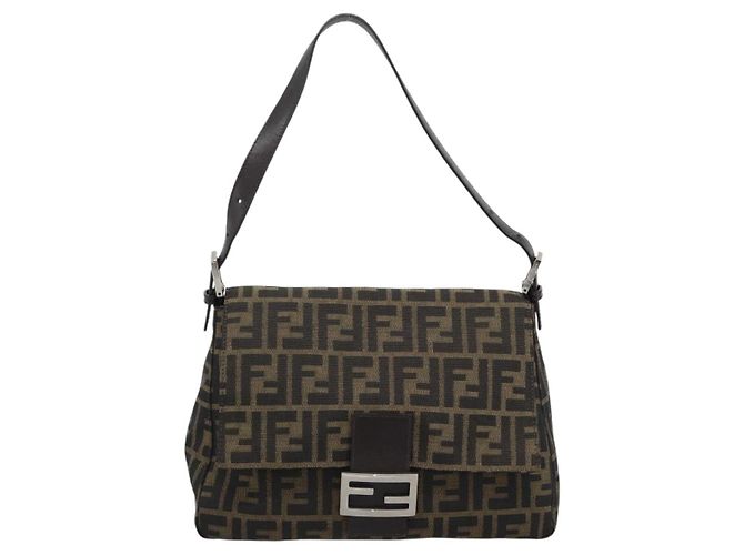 FENDI Zucca Canvas Mamma Baguette Borsa a Spalla Marrone Nero Auth 193847V - vista 2