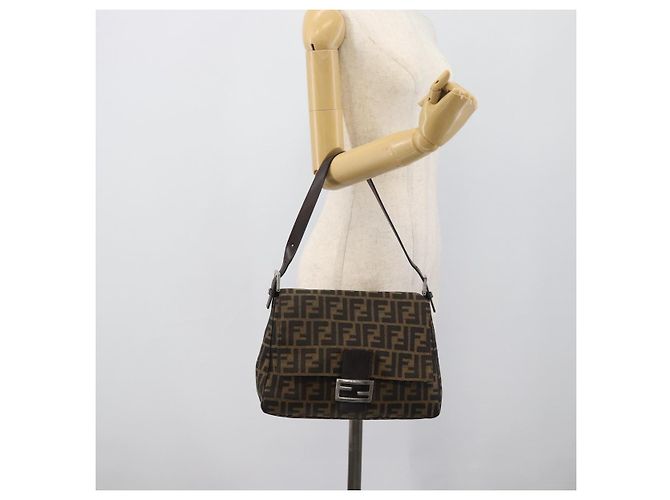 FENDI Zucca Canvas Mamma Baguette Borsa a Spalla Marrone Nero Auth 193847V - vista 22