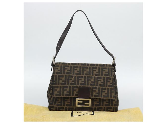 FENDI Zucca Canvas Mamma Baguette Borsa a Spalla Marrone Nero Auth 193847V - vista 23
