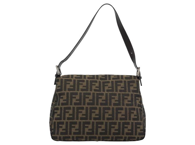 FENDI Zucca Canvas Mamma Baguette Borsa a Spalla Marrone Nero Auth 193847V - vista 3
