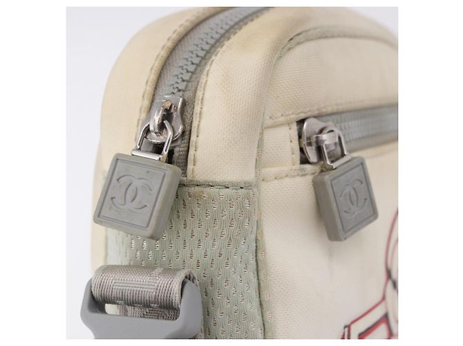 CHANEL Sports Line Schultertasche Nylon Weiß Silber CC Authentisch 194071 - Ansicht 14