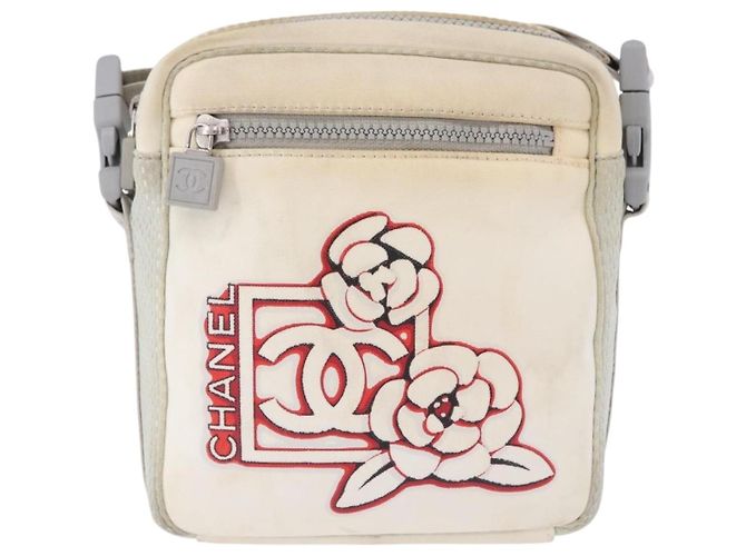 CHANEL Sports Line Schultertasche Nylon Weiß Silber CC Authentisch 194071 - Ansicht 2
