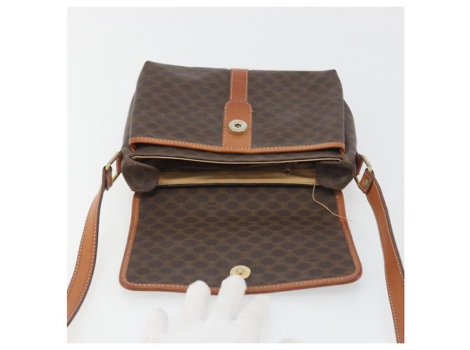 Céline Borsa a Spalla CELINE Macadam Canvas PVC Pelle Marrone Oro Auth 191139 D'oro - vista 15