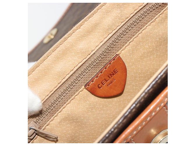 Céline Borsa a Spalla CELINE Macadam Canvas PVC Pelle Marrone Oro Auth 191139 D'oro - vista 16