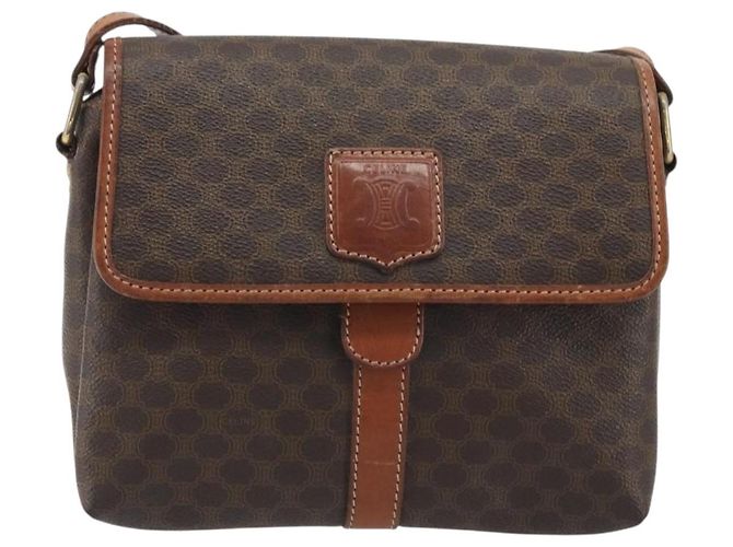Céline Borsa a Spalla CELINE Macadam Canvas PVC Pelle Marrone Oro Auth 191139 D'oro - vista 2
