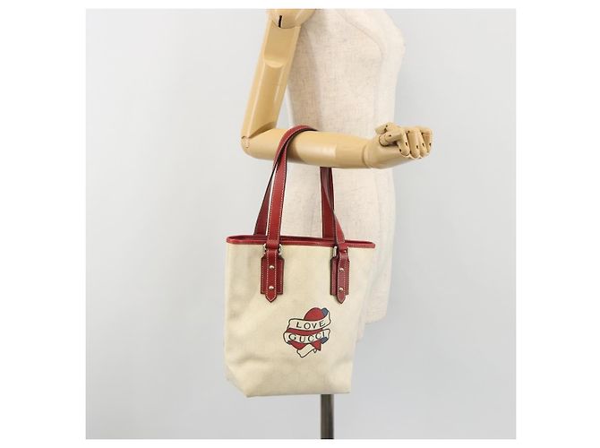 GUCCI GG Supreme Handtasche aus PVC und Leder Outlet Weiß Rot 257250 Auth ep15469 - Ansicht 24