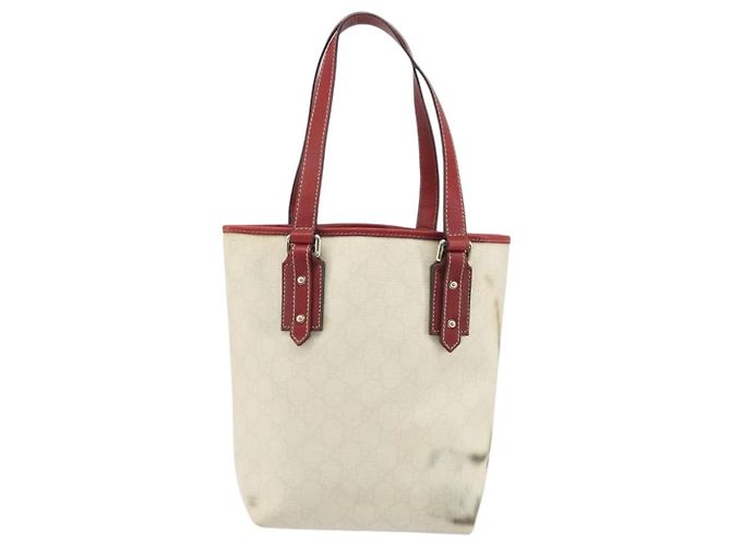 GUCCI GG Supreme Handtasche aus PVC und Leder Outlet Weiß Rot 257250 Auth ep15469 - Ansicht 3