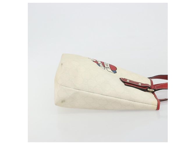 GUCCI GG Supreme Handtasche aus PVC und Leder Outlet Weiß Rot 257250 Auth ep15469 - Ansicht 4