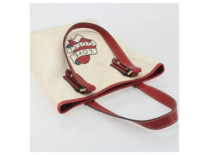 GUCCI GG Supreme Handtasche aus PVC und Leder Outlet Weiß Rot 257250 Auth ep15469 - Ansicht 6