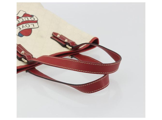 GUCCI GG Supreme Handtasche aus PVC und Leder Outlet Weiß Rot 257250 Auth ep15469 - Ansicht 7
