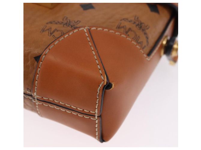 Bolsa de ombro MCM Vicetos em PVC e couro marrom com detalhes dourados Auth ka5379 - vista 11