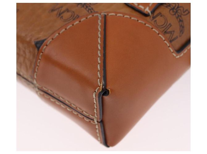 Bolsa de ombro MCM Vicetos em PVC e couro marrom com detalhes dourados Auth ka5379 - vista 13