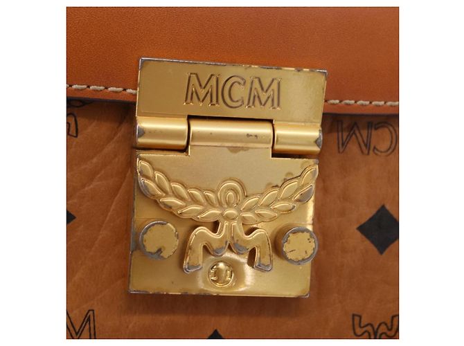 Bolsa de ombro MCM Vicetos em PVC e couro marrom com detalhes dourados Auth ka5379 - vista 14