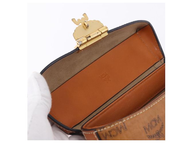 Bolsa de ombro MCM Vicetos em PVC e couro marrom com detalhes dourados Auth ka5379 - vista 15