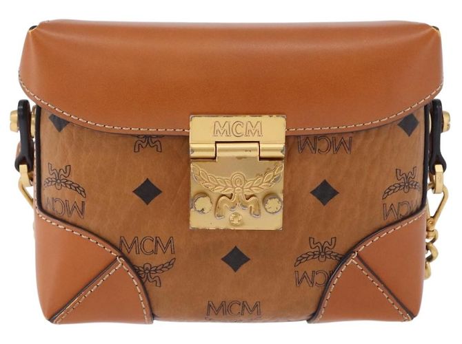 Bolsa de ombro MCM Vicetos em PVC e couro marrom com detalhes dourados Auth ka5379 - vista 2