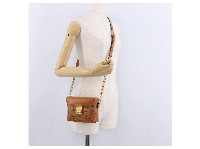 Bolsa de ombro MCM Vicetos em PVC e couro marrom com detalhes dourados Auth ka5379 - vista 21