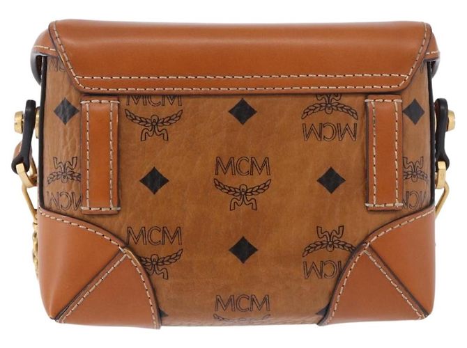 Bolsa de ombro MCM Vicetos em PVC e couro marrom com detalhes dourados Auth ka5379 - vista 3