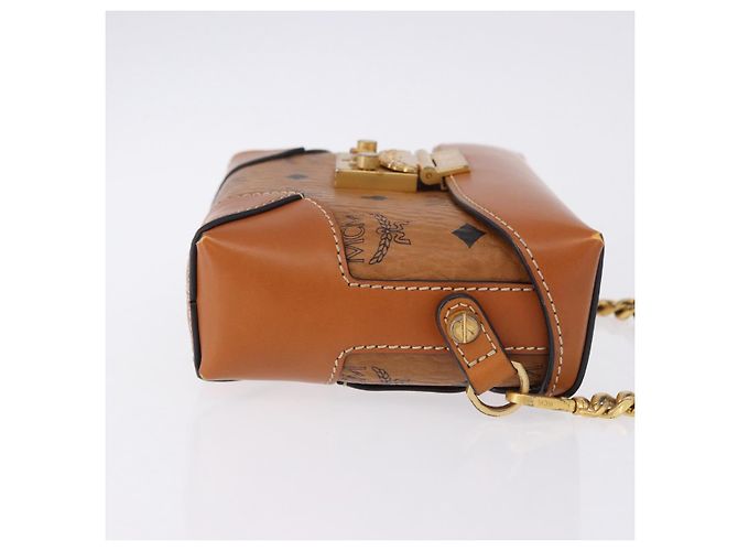Bolsa de ombro MCM Vicetos em PVC e couro marrom com detalhes dourados Auth ka5379 - vista 4