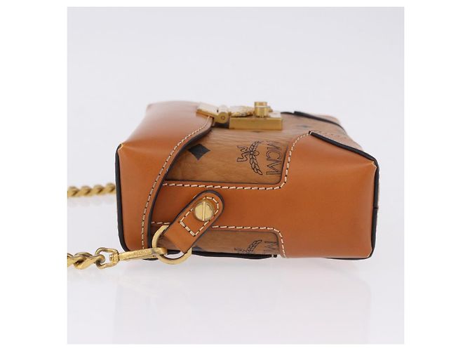 Bolsa de ombro MCM Vicetos em PVC e couro marrom com detalhes dourados Auth ka5379 - vista 5