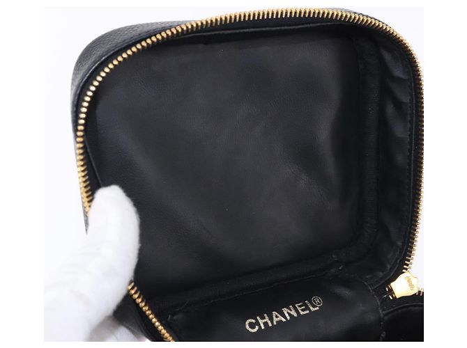 CHANEL COCO Mark Vanity Hand Bag Caviar Skin Black Gold CC Auth ki6768SAV Nero D'oro - vista 16