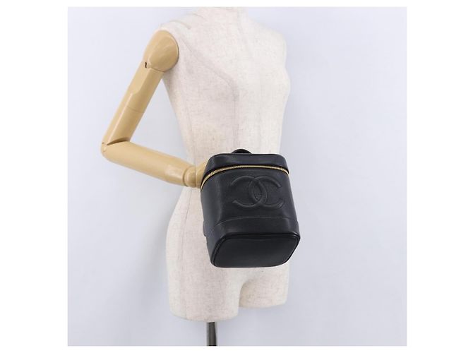 CHANEL COCO Mark Vanity Hand Bag Caviar Skin Black Gold CC Auth ki6768SAV Nero D'oro - vista 22