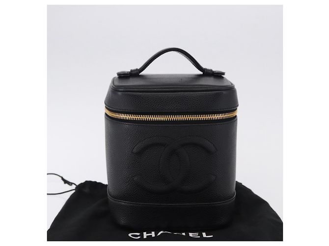 CHANEL COCO Mark Vanity Hand Bag Caviar Skin Black Gold CC Auth ki6768SAV Nero D'oro - vista 23