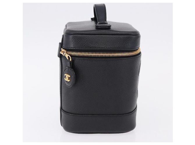 CHANEL COCO Mark Vanity Hand Bag Caviar Skin Black Gold CC Auth ki6768SAV Nero D'oro - vista 5