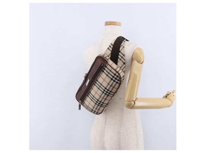 Borsa a tracolla BURBERRY Nova Check in tela beige argento Auth hk3936 - vista 22