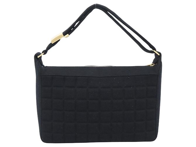 CHANEL Choco Bar Hand Bag Cotton Black Gold CC Auth 194003A Nero D'oro - vista 3