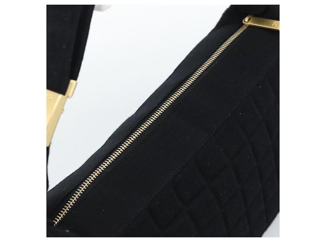 CHANEL Choco Bar Hand Bag Cotton Black Gold CC Auth 194003A Nero D'oro - vista 6