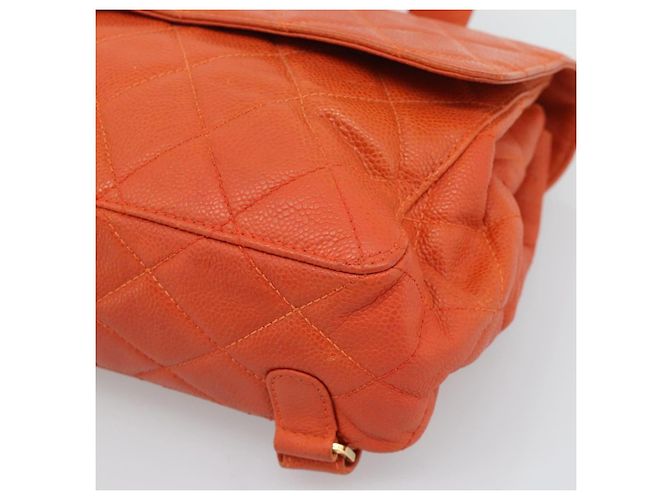 CHANEL Matelasse Backpack Caviar Skin Orange Gold CC Auth bs36193 D'oro Arancione - vista 10