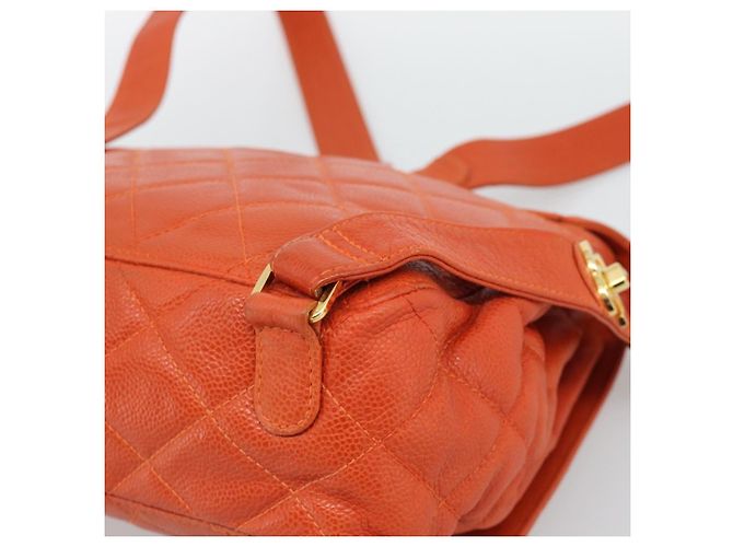 CHANEL Matelasse Backpack Caviar Skin Orange Gold CC Auth bs36193 D'oro Arancione - vista 12