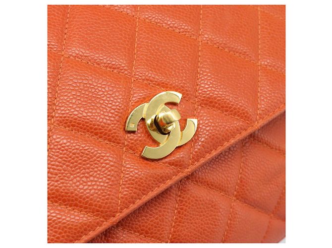 CHANEL Matelasse Backpack Caviar Skin Orange Gold CC Auth bs36193 D'oro Arancione - vista 15