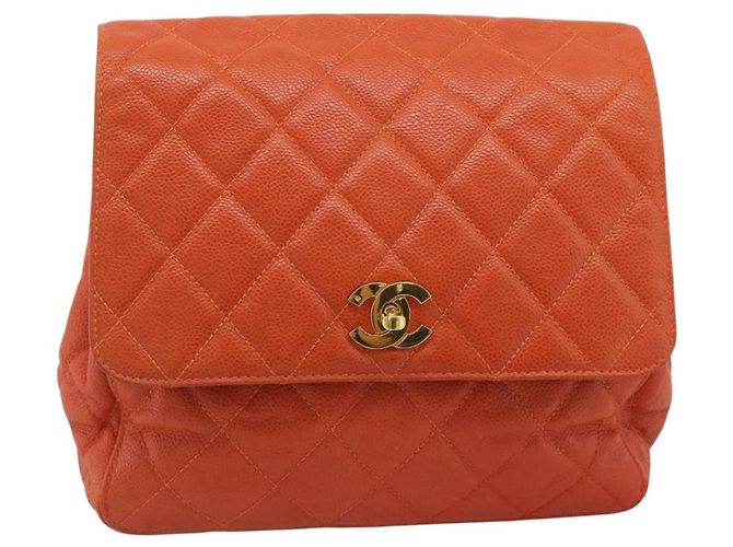 CHANEL Matelasse Backpack Caviar Skin Orange Gold CC Auth bs36193 D'oro Arancione - vista 2