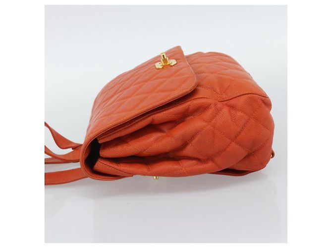 CHANEL Matelasse Backpack Caviar Skin Orange Gold CC Auth bs36193 D'oro Arancione - vista 4