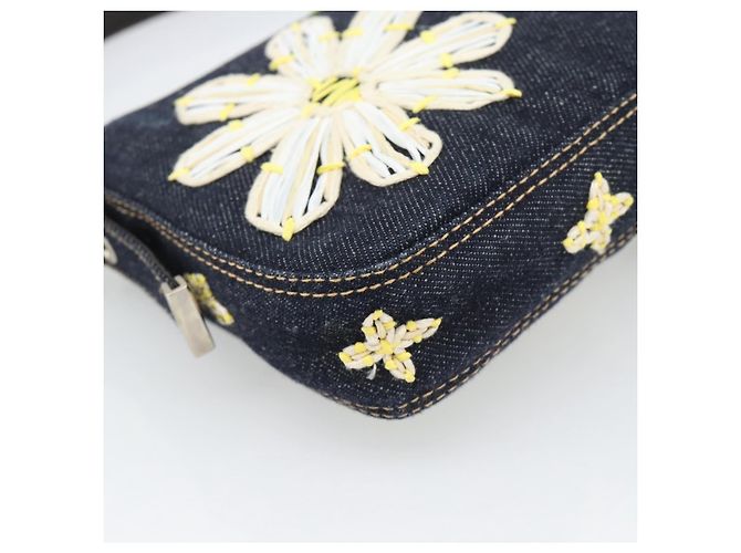 FENDI Borsa a Spalla Mamma Baguette con Ricamo Floreale Denim Navy Auth yk20668SM Blu navy - vista 13