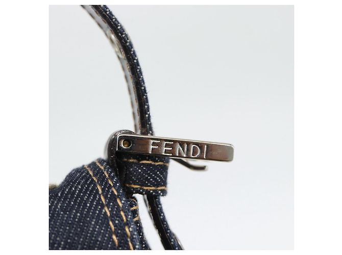 FENDI Borsa a Spalla Mamma Baguette con Ricamo Floreale Denim Navy Auth yk20668SM Blu navy - vista 16