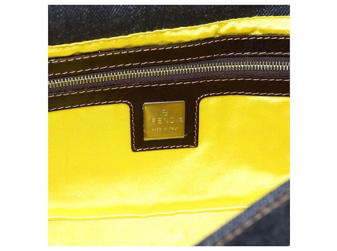 FENDI Borsa a Spalla Mamma Baguette con Ricamo Floreale Denim Navy Auth yk20668SM Blu navy - vista 17