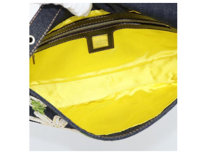 FENDI Borsa a Spalla Mamma Baguette con Ricamo Floreale Denim Navy Auth yk20668SM Blu navy - vista 18