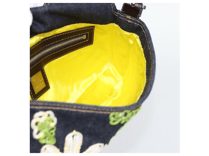 FENDI Borsa a Spalla Mamma Baguette con Ricamo Floreale Denim Navy Auth yk20668SM Blu navy - vista 19