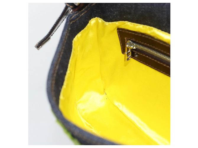 FENDI Borsa a Spalla Mamma Baguette con Ricamo Floreale Denim Navy Auth yk20668SM Blu navy - vista 20