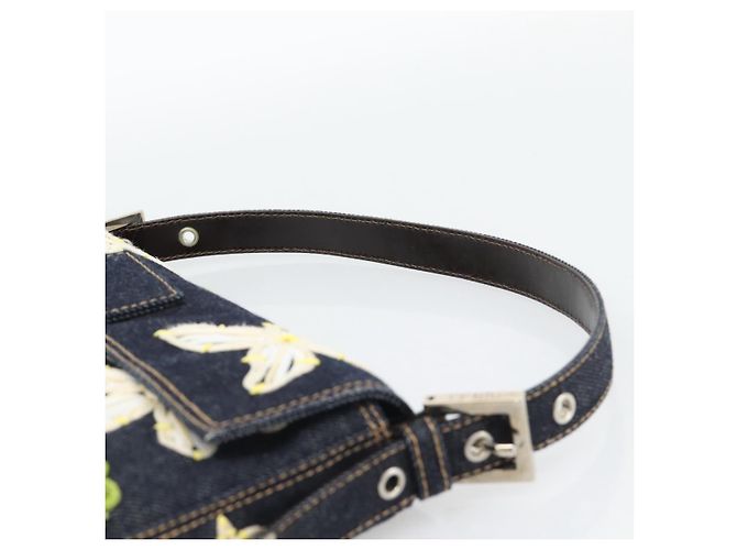 FENDI Borsa a Spalla Mamma Baguette con Ricamo Floreale Denim Navy Auth yk20668SM Blu navy - vista 8