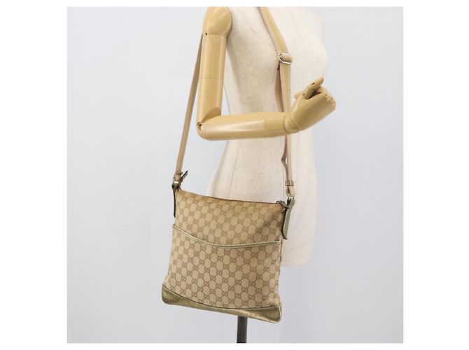 Borsa a Spalla GUCCI GG Canvas Beige Oro 145857 Auth BA14114 D'oro - vista 23