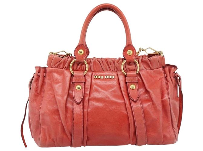 Borsa a mano Miu Miu Side Ribbon in pelle 2way Orange Gold Auth am12203V D'oro Arancione - vista 2