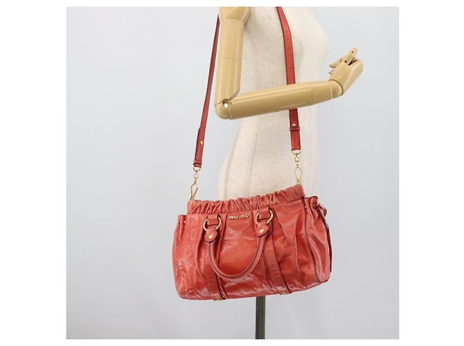 Borsa a mano Miu Miu Side Ribbon in pelle 2way Orange Gold Auth am12203V D'oro Arancione - vista 23