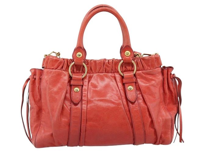 Borsa a mano Miu Miu Side Ribbon in pelle 2way Orange Gold Auth am12203V D'oro Arancione - vista 3